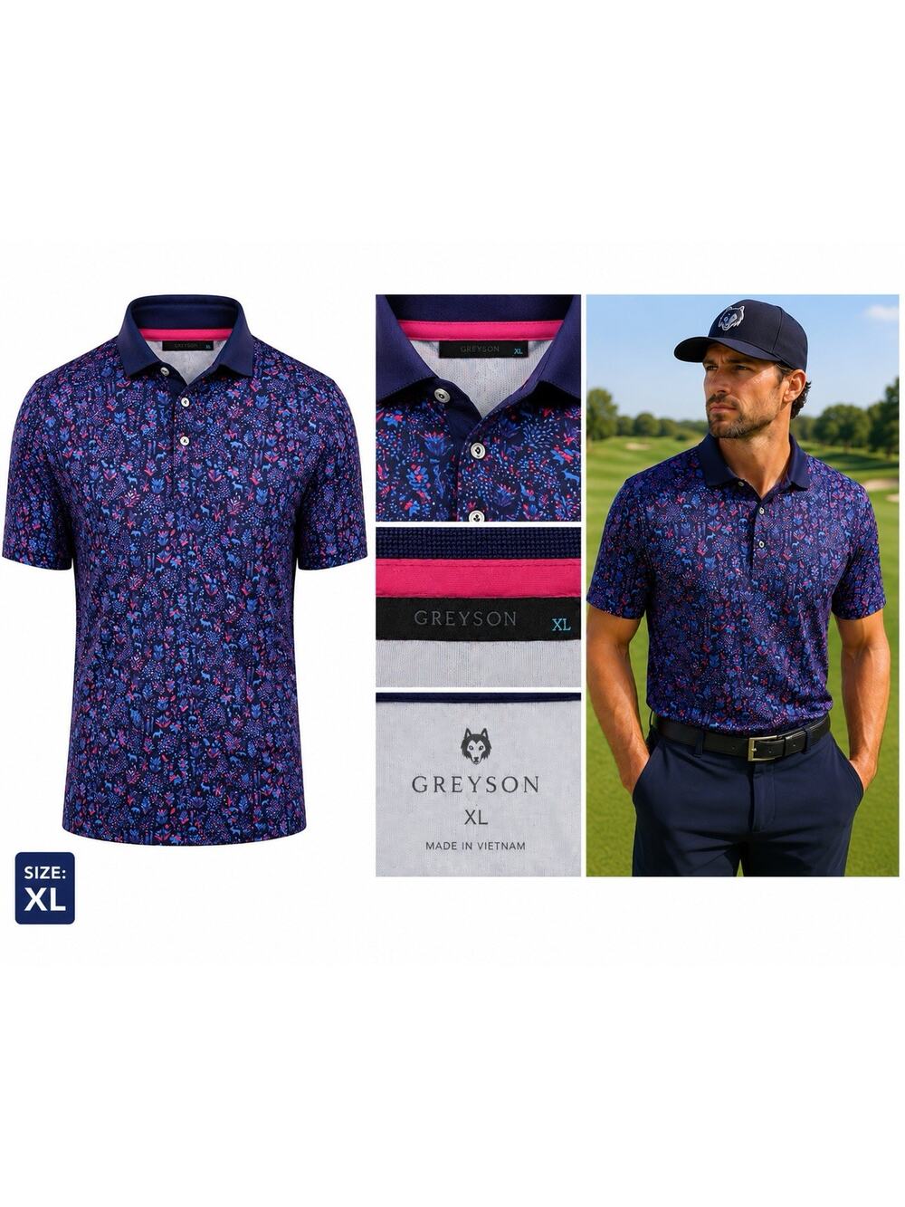 Greyson Polo Men’s XL Flora and Fauna Short Sleeve Golf Shirt EUC Preppy Course